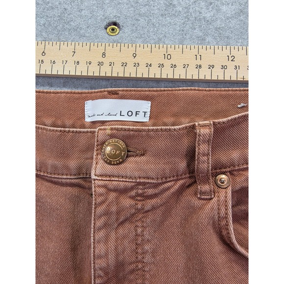 LOFT Kick Crop Jeans Terracotta Brown High Rise Raw Hem Flare Pants Womens 30/10 - Picture 8 of 16